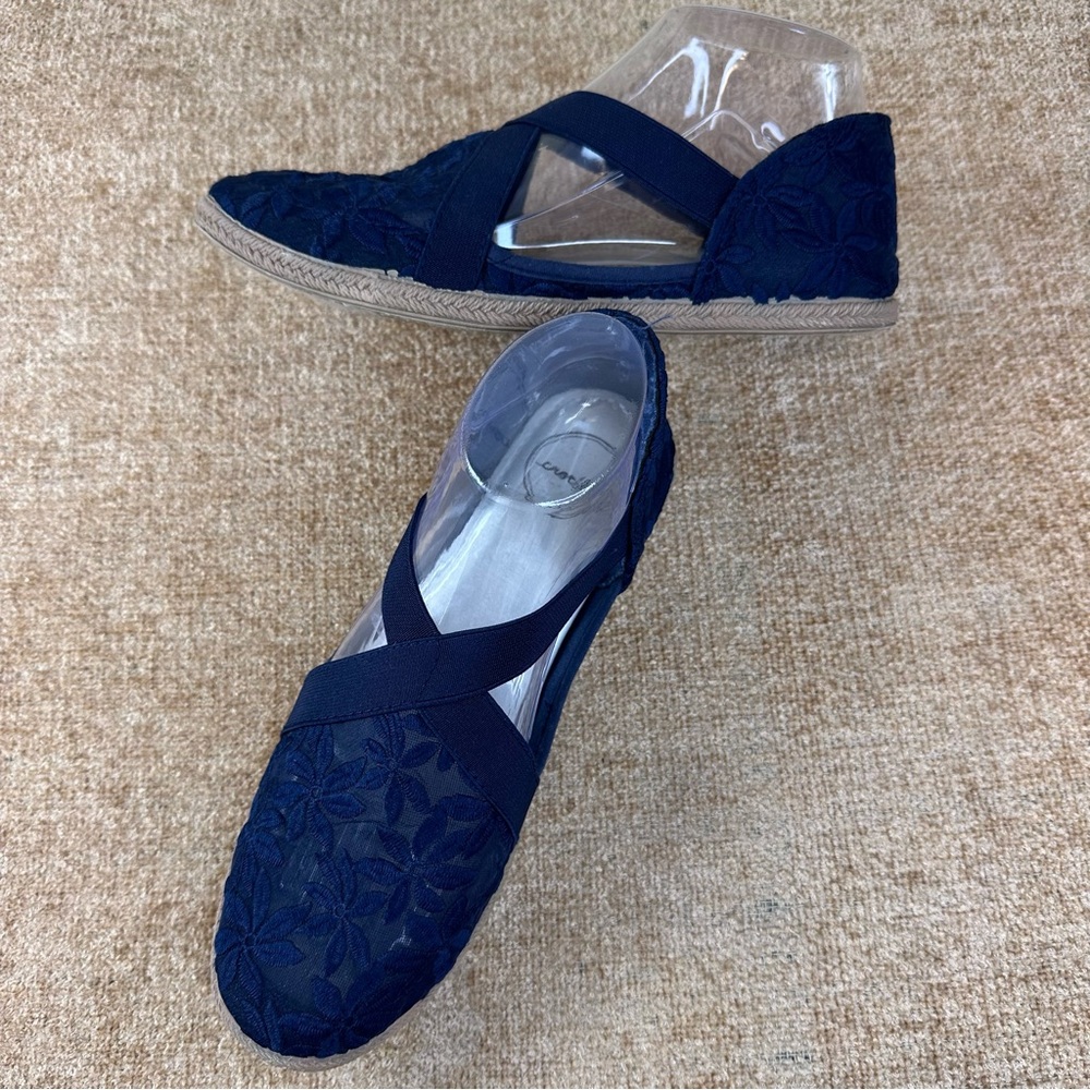 Crochet Lace Espadrille Slip-On Flats Blue Women’s Size 9